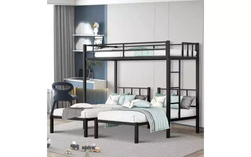 Zevemomo Twin Over Twin & Twin XL Bunk Bed, Metal Triple Bed with Safety Protect and Ladder, Convertible 3 Beds, No Boxing Spring Needed, Black
