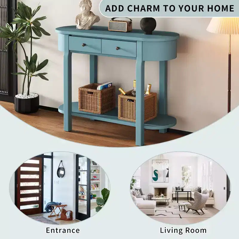 Elegante console con finitura liscia, tavolino d'ingresso dal design curvo con 2 cassetti, tavolino d'appoggio per soggiorno, corridoio
