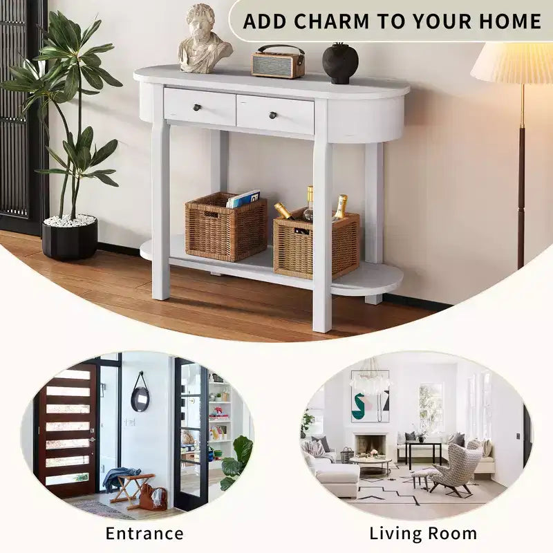 Elegante console con finitura liscia, tavolino d'ingresso dal design curvo con 2 cassetti, tavolino d'appoggio per soggiorno, corridoio