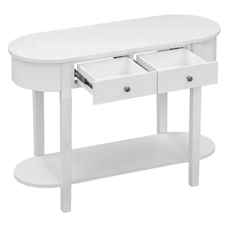 Elegante console con finitura liscia, tavolino d'ingresso dal design curvo con 2 cassetti, tavolino d'appoggio per soggiorno, corridoio