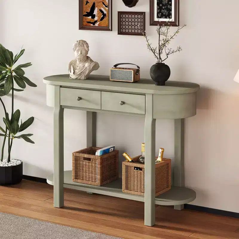 Elegante console con finitura liscia, tavolino d'ingresso dal design curvo con 2 cassetti, tavolino d'appoggio per soggiorno, corridoio