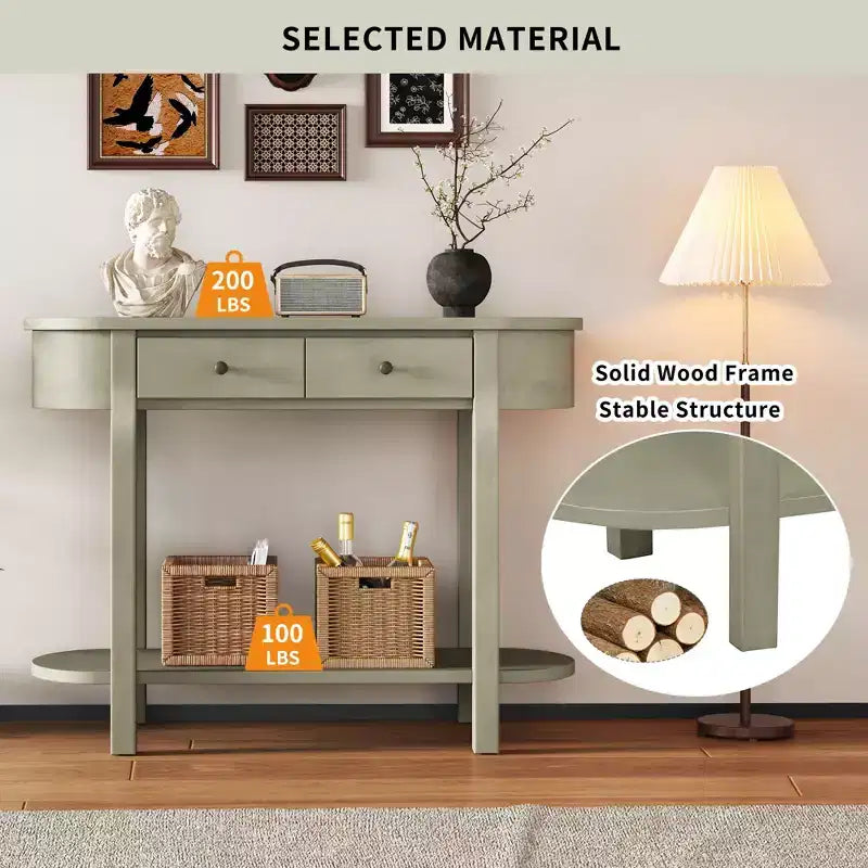 Elegante console con finitura liscia, tavolino d'ingresso dal design curvo con 2 cassetti, tavolino d'appoggio per soggiorno, corridoio