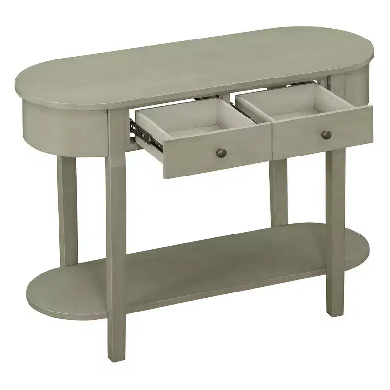 Elegante console con finitura liscia, tavolino d'ingresso dal design curvo con 2 cassetti, tavolino d'appoggio per soggiorno, corridoio