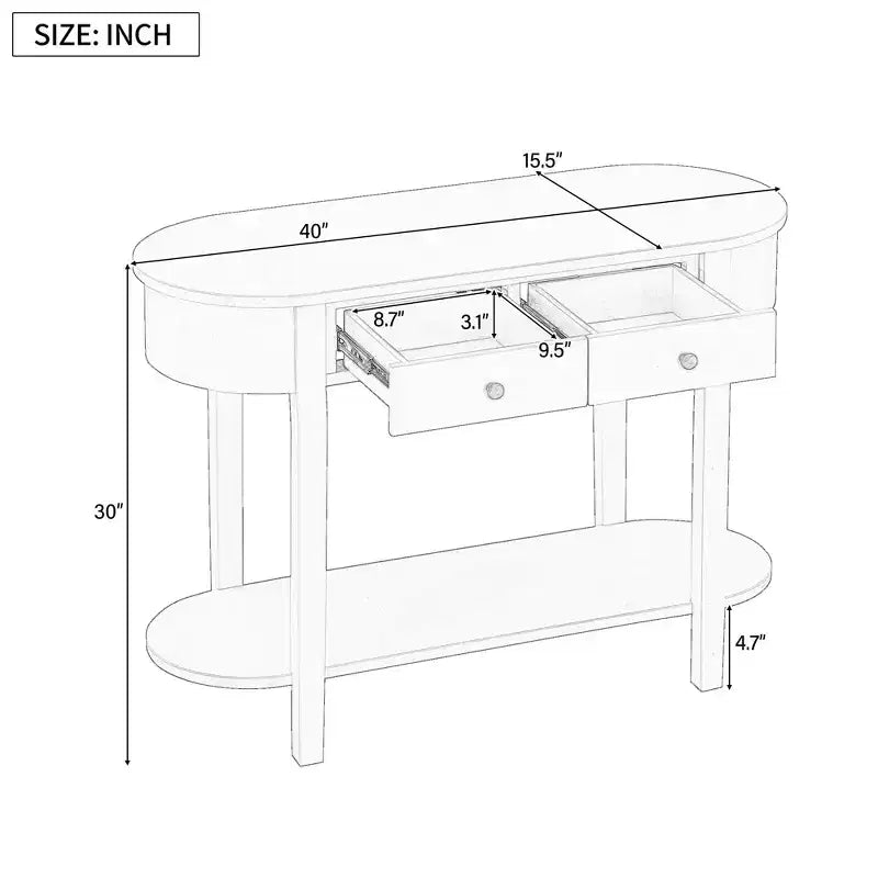 Elegante console con finitura liscia, tavolino d'ingresso dal design curvo con 2 cassetti, tavolino d'appoggio per soggiorno, corridoio