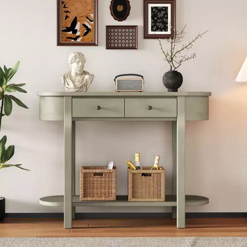 Okak Elegant Console Table with Smooth Glaze, Entry Table with Curved Design and 2 Drawers, Accent Table for Living Room, Hallway