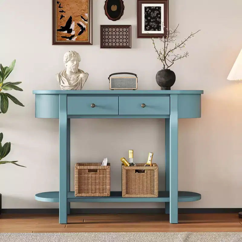 Elegante console con finitura liscia, tavolino d'ingresso dal design curvo con 2 cassetti, tavolino d'appoggio per soggiorno, corridoio
