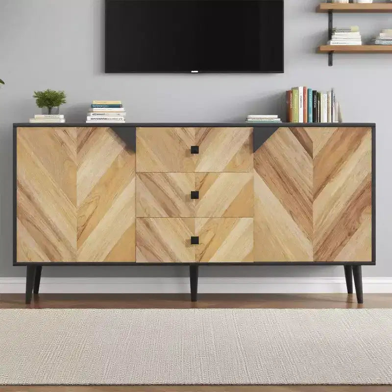 Credenza autoportante, Mobile buffet con cassetti e ante, Credenza in legno per sala da pranzo