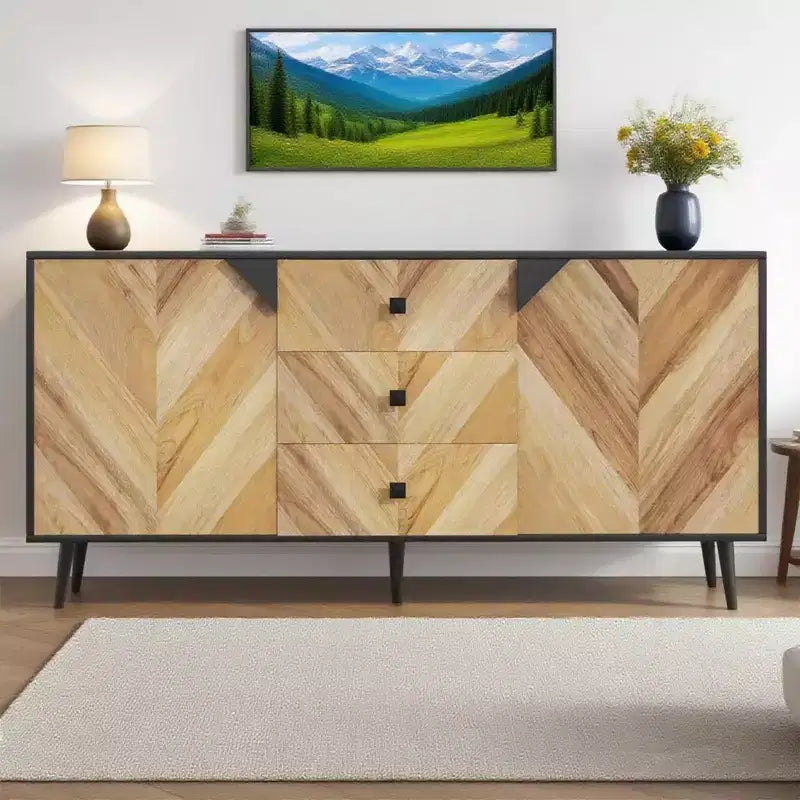 Credenza autoportante, Mobile buffet con cassetti e ante, Credenza in legno per sala da pranzo
