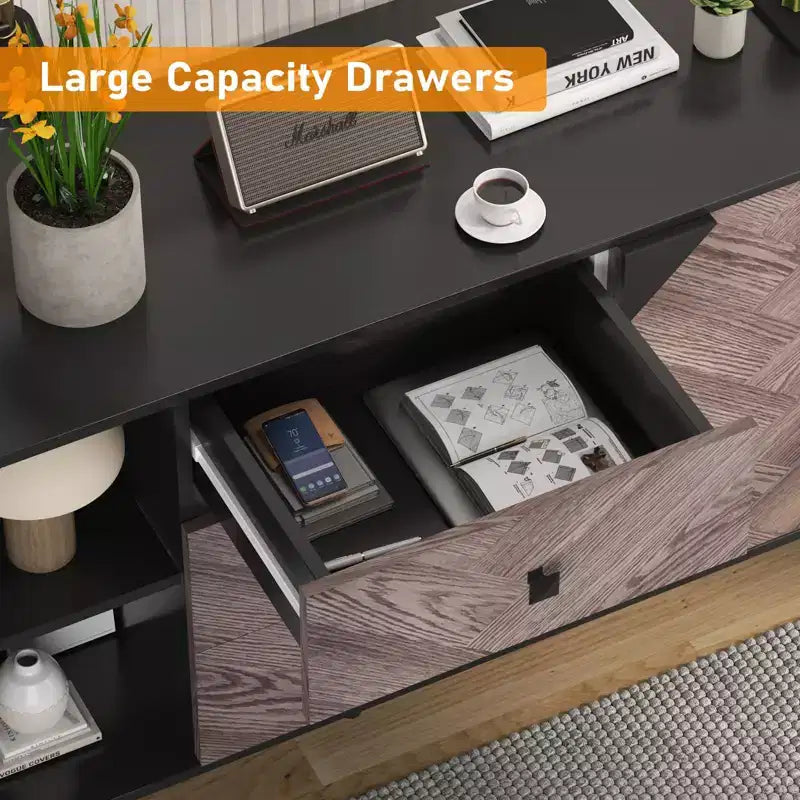 Credenza autoportante, Mobile buffet con cassetti e ante, Credenza in legno per sala da pranzo