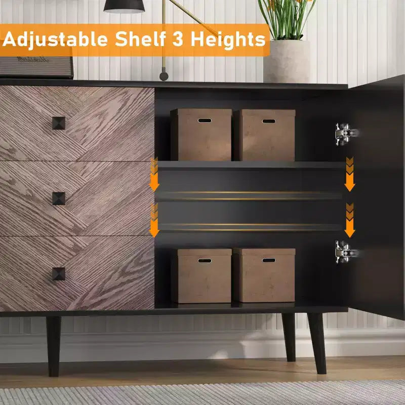 Credenza autoportante, Mobile buffet con cassetti e ante, Credenza in legno per sala da pranzo