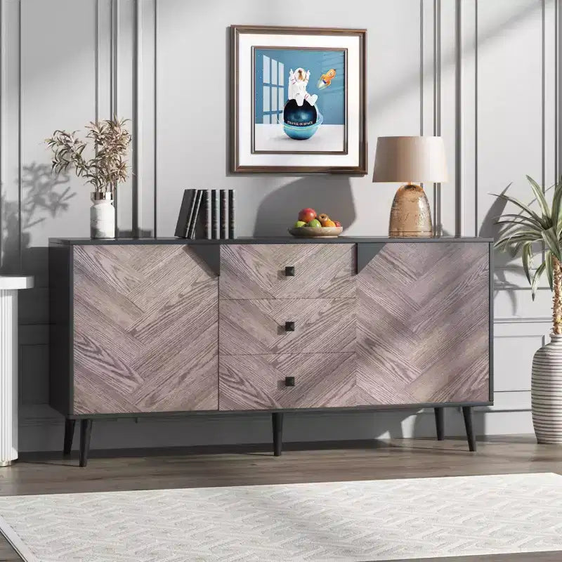 CuisinSmart Freestanding Storage Accent Cabinet, Buffet Cabinet with Drawers&Doors, Wood Sideboard Buffet with Storage for Dining Room
