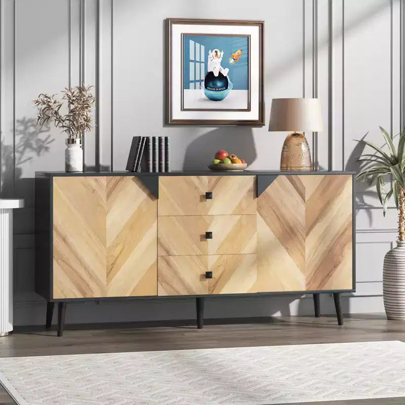 Credenza autoportante, Mobile buffet con cassetti e ante, Credenza in legno per sala da pranzo