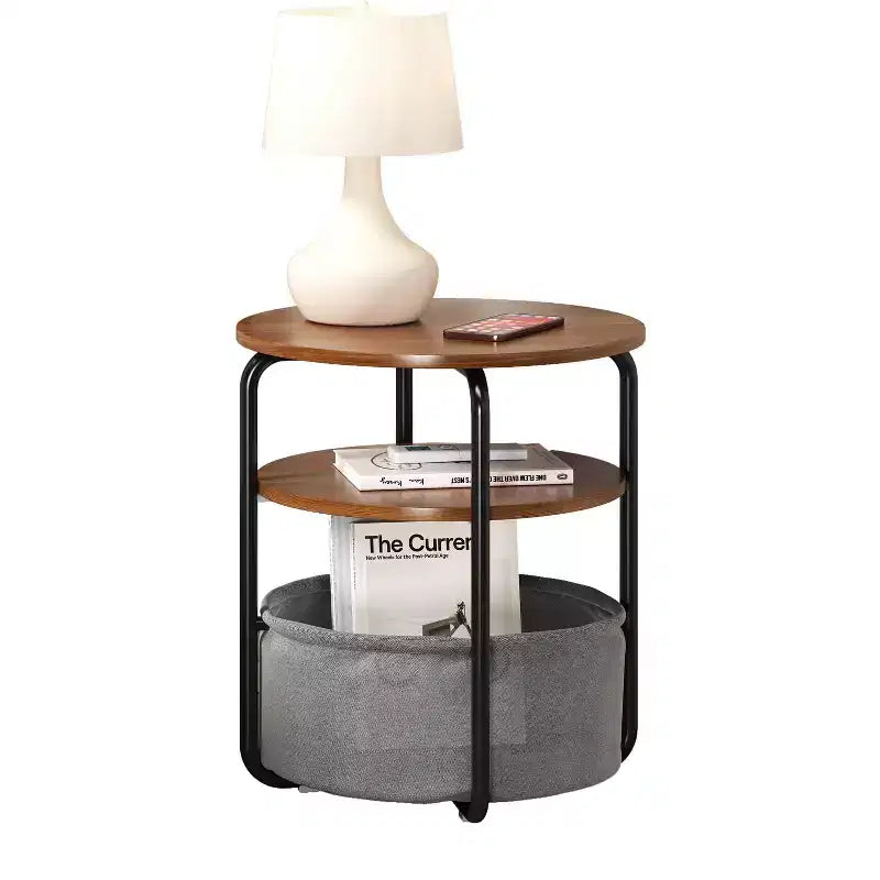 Compact 3-Tier Round Side Table with Storage Bag, 23.6 Vintage Accent Table for Living Room, Bedroom & Small Spaces