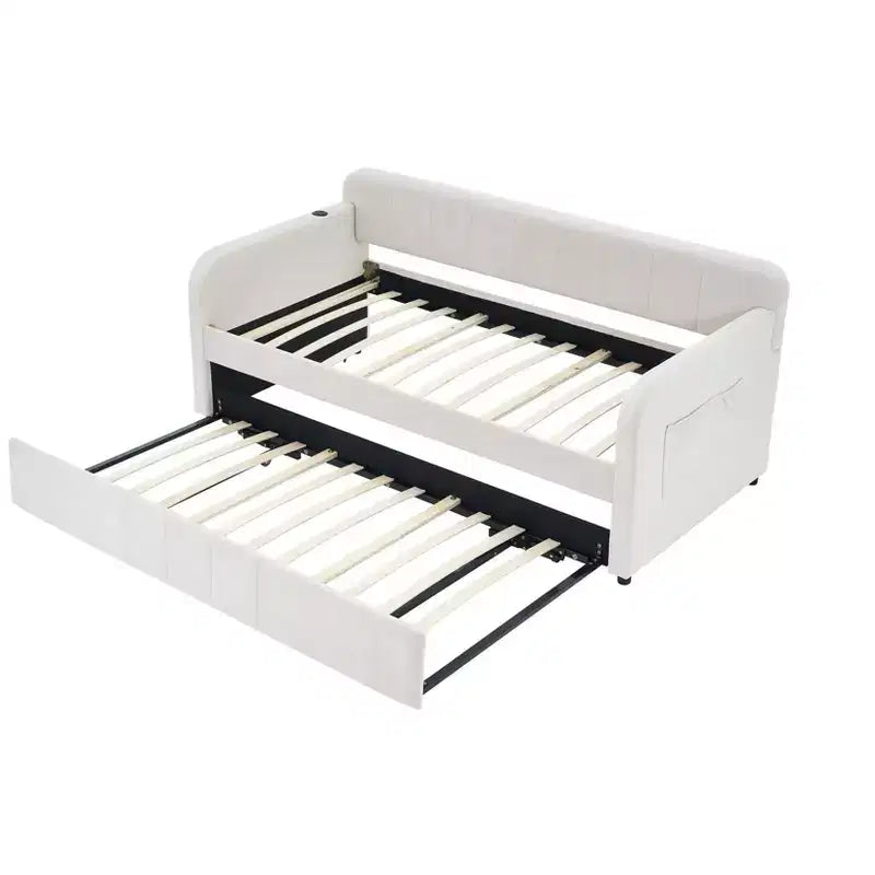 Divano Letto Singolo con Letto Estraibile, Divano Letto in Velluto con Porte USB e Tasche Laterali per Soggiorno, Camera da Letto, Camera degli Ospiti