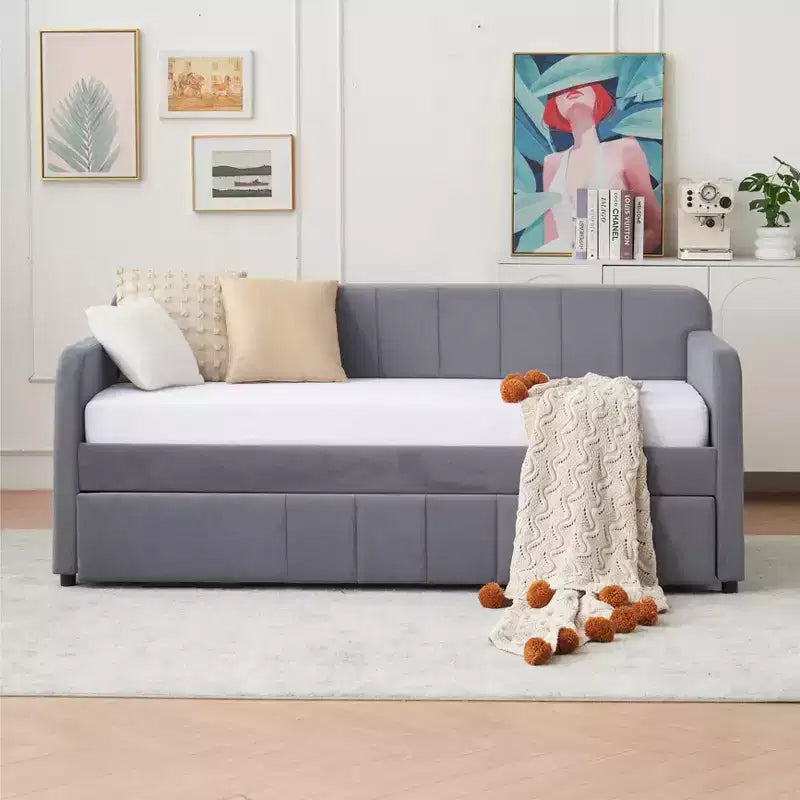 Divano Letto Singolo con Letto Estraibile, Divano Letto in Velluto con Porte USB e Tasche Laterali per Soggiorno, Camera da Letto, Camera degli Ospiti