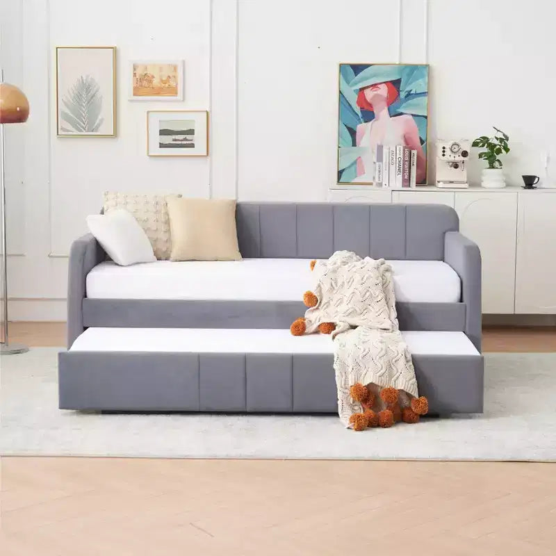 Divano Letto Singolo con Letto Estraibile, Divano Letto in Velluto con Porte USB e Tasche Laterali per Soggiorno, Camera da Letto, Camera degli Ospiti