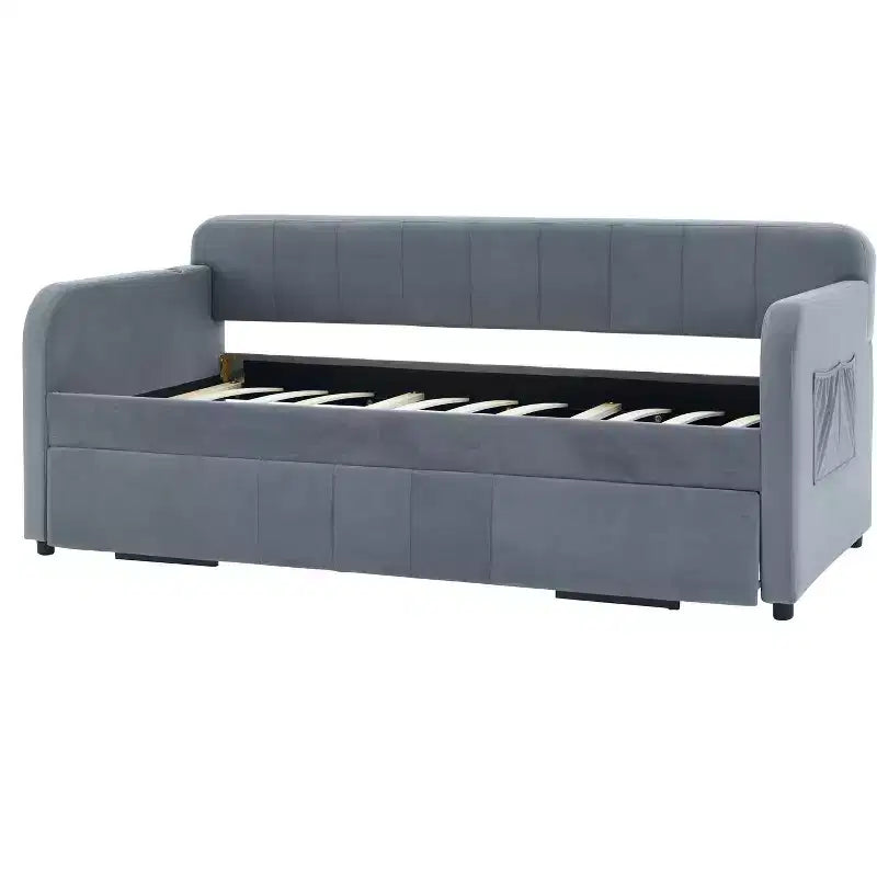 Divano Letto Singolo con Letto Estraibile, Divano Letto in Velluto con Porte USB e Tasche Laterali per Soggiorno, Camera da Letto, Camera degli Ospiti