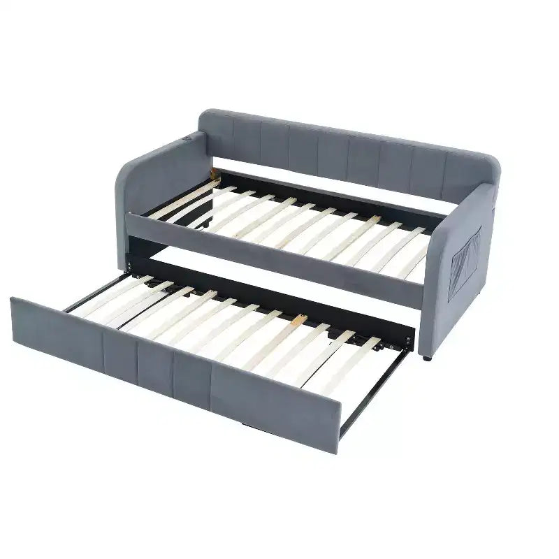 Divano Letto Singolo con Letto Estraibile, Divano Letto in Velluto con Porte USB e Tasche Laterali per Soggiorno, Camera da Letto, Camera degli Ospiti