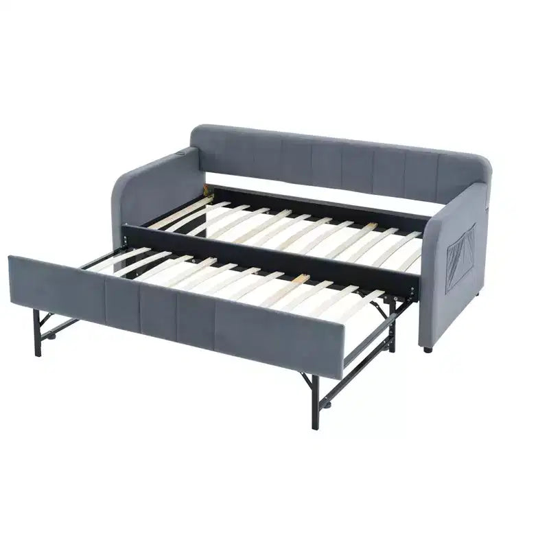 Divano Letto Singolo con Letto Estraibile, Divano Letto in Velluto con Porte USB e Tasche Laterali per Soggiorno, Camera da Letto, Camera degli Ospiti