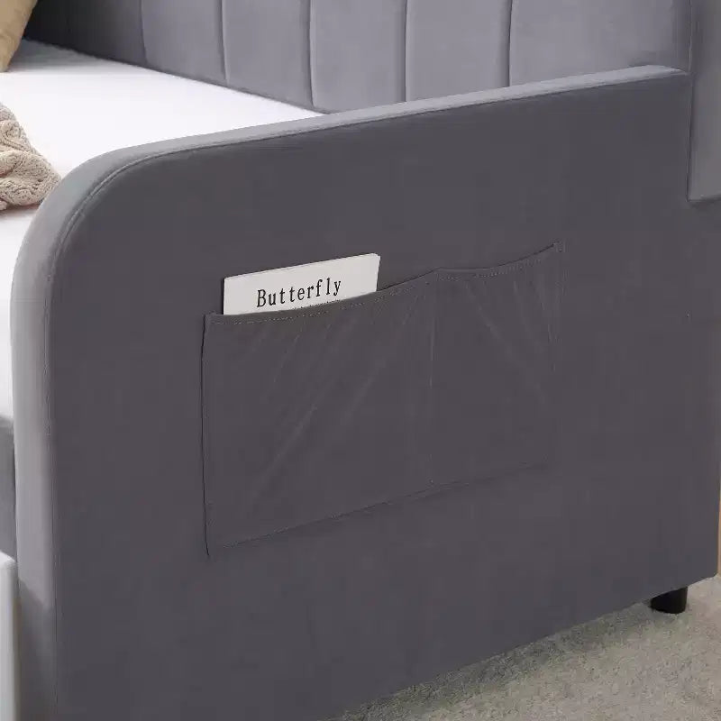 Divano Letto Singolo con Letto Estraibile, Divano Letto in Velluto con Porte USB e Tasche Laterali per Soggiorno, Camera da Letto, Camera degli Ospiti