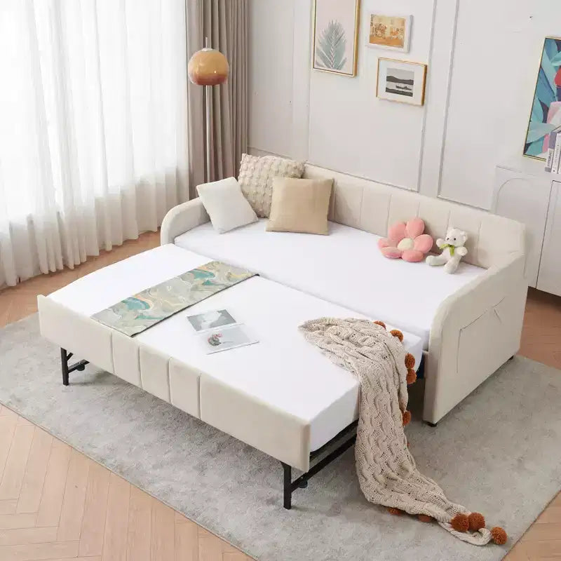 Divano Letto Singolo con Letto Estraibile, Divano Letto in Velluto con Porte USB e Tasche Laterali per Soggiorno, Camera da Letto, Camera degli Ospiti
