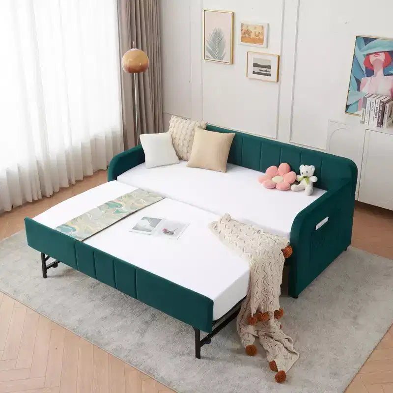 Divano Letto Singolo con Letto Estraibile, Divano Letto in Velluto con Porte USB e Tasche Laterali per Soggiorno, Camera da Letto, Camera degli Ospiti