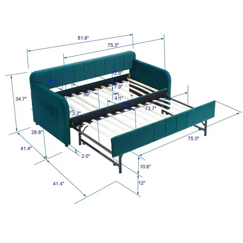 Divano Letto Singolo con Letto Estraibile, Divano Letto in Velluto con Porte USB e Tasche Laterali per Soggiorno, Camera da Letto, Camera degli Ospiti