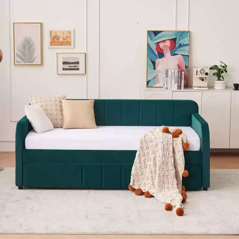 Divano Letto Singolo con Letto Estraibile, Divano Letto in Velluto con Porte USB e Tasche Laterali per Soggiorno, Camera da Letto, Camera degli Ospiti