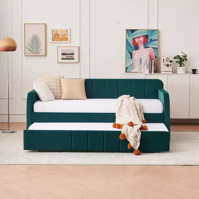 Divano Letto Singolo con Letto Estraibile, Divano Letto in Velluto con Porte USB e Tasche Laterali per Soggiorno, Camera da Letto, Camera degli Ospiti