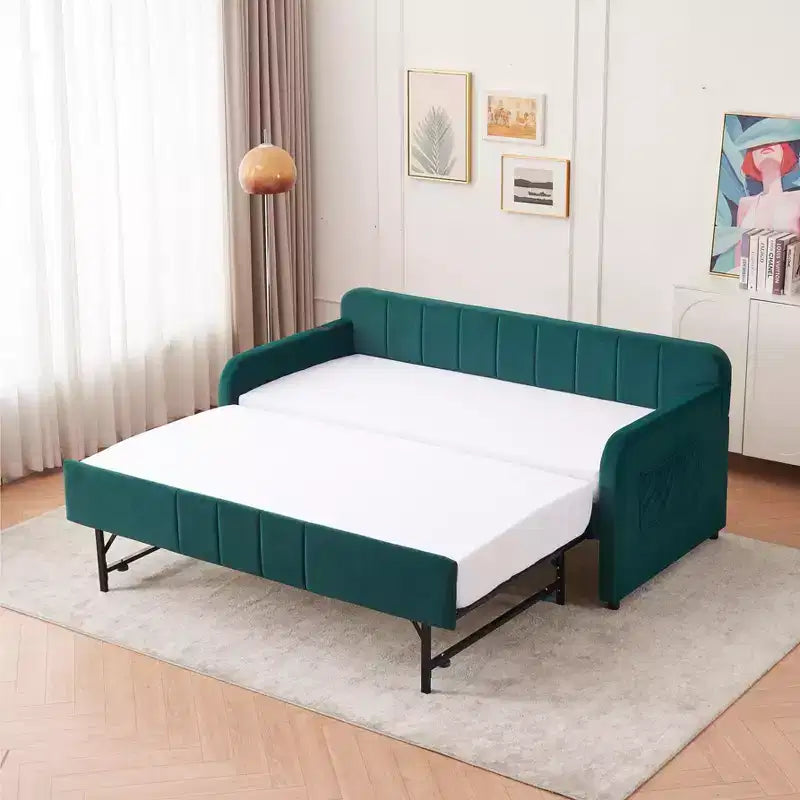 Divano Letto Singolo con Letto Estraibile, Divano Letto in Velluto con Porte USB e Tasche Laterali per Soggiorno, Camera da Letto, Camera degli Ospiti