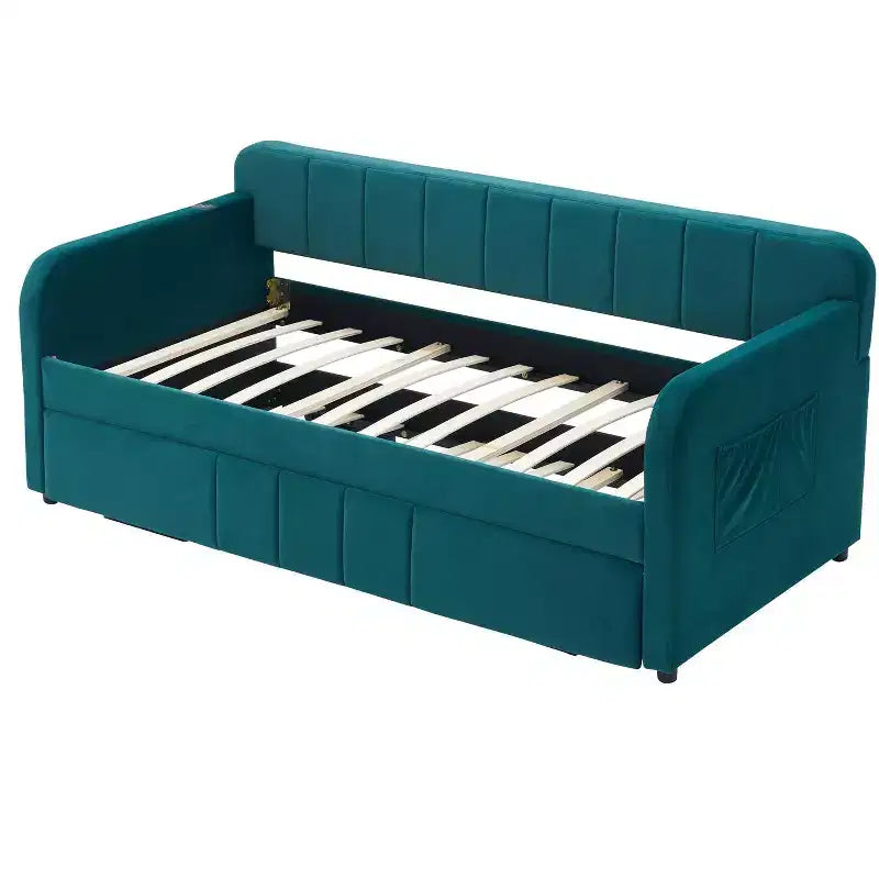 Divano Letto Singolo con Letto Estraibile, Divano Letto in Velluto con Porte USB e Tasche Laterali per Soggiorno, Camera da Letto, Camera degli Ospiti
