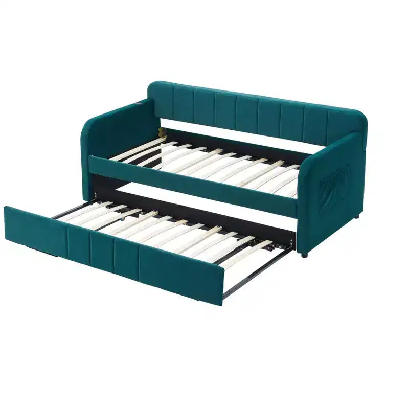 Divano Letto Singolo con Letto Estraibile, Divano Letto in Velluto con Porte USB e Tasche Laterali per Soggiorno, Camera da Letto, Camera degli Ospiti
