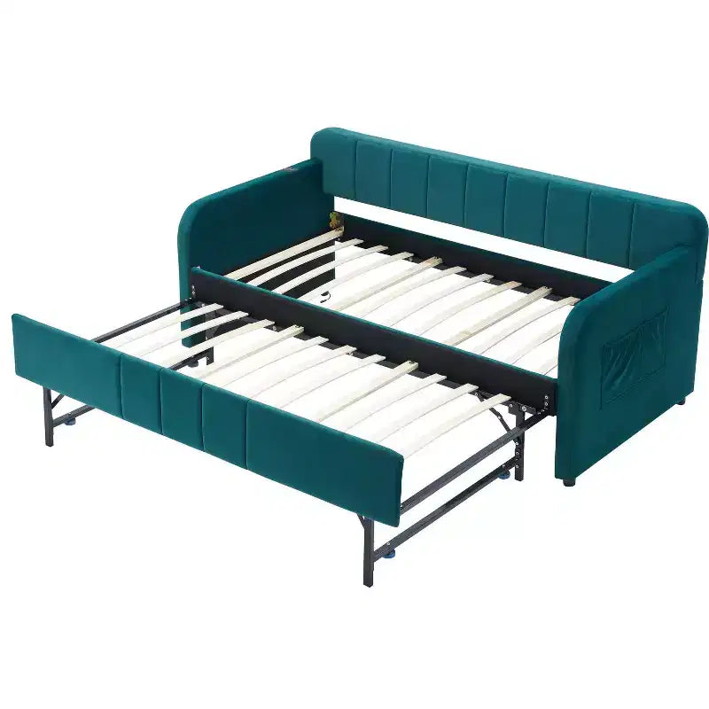 Divano Letto Singolo con Letto Estraibile, Divano Letto in Velluto con Porte USB e Tasche Laterali per Soggiorno, Camera da Letto, Camera degli Ospiti