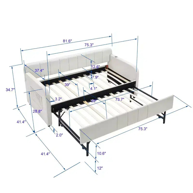 Divano Letto Singolo con Letto Estraibile, Divano Letto in Velluto con Porte USB e Tasche Laterali per Soggiorno, Camera da Letto, Camera degli Ospiti