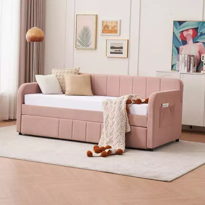 Divano Letto Singolo con Letto Estraibile, Divano Letto in Velluto con Porte USB e Tasche Laterali per Soggiorno, Camera da Letto, Camera degli Ospiti