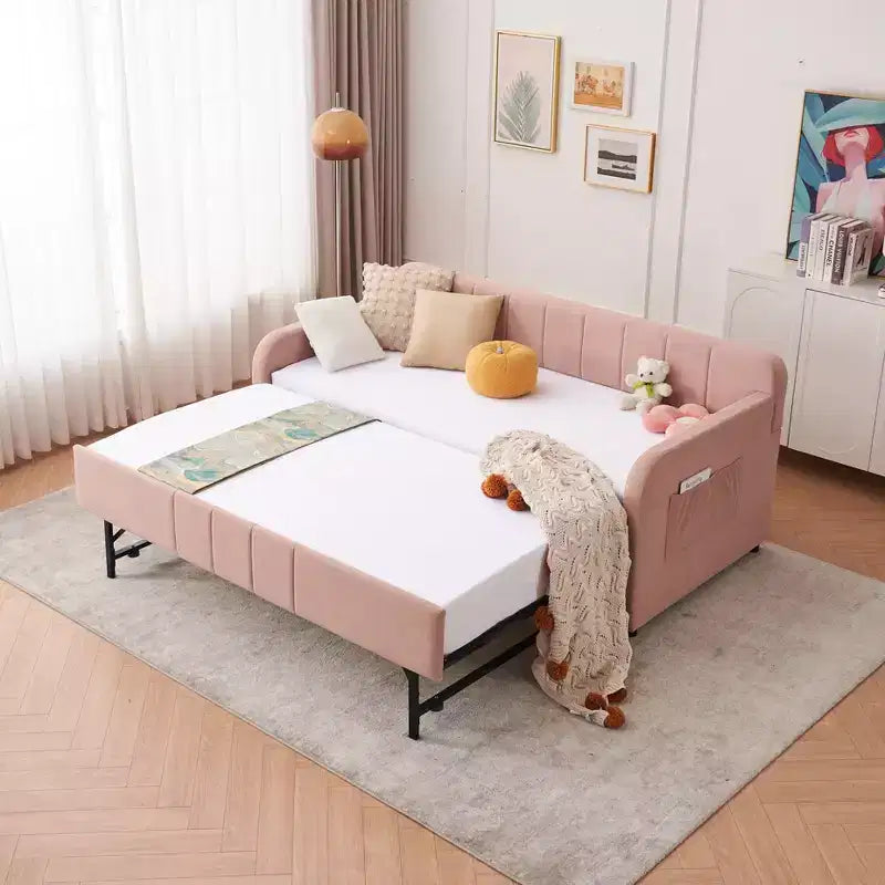 Divano Letto Singolo con Letto Estraibile, Divano Letto in Velluto con Porte USB e Tasche Laterali per Soggiorno, Camera da Letto, Camera degli Ospiti