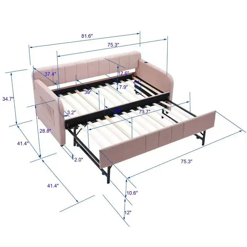 Divano Letto Singolo con Letto Estraibile, Divano Letto in Velluto con Porte USB e Tasche Laterali per Soggiorno, Camera da Letto, Camera degli Ospiti