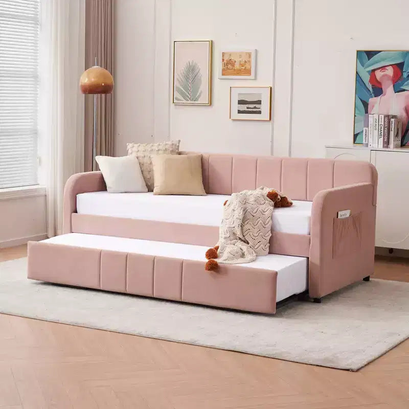 Divano Letto Singolo con Letto Estraibile, Divano Letto in Velluto con Porte USB e Tasche Laterali per Soggiorno, Camera da Letto, Camera degli Ospiti