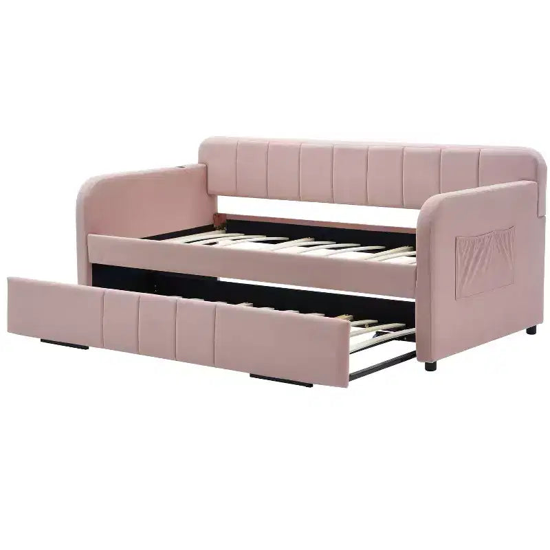 Divano Letto Singolo con Letto Estraibile, Divano Letto in Velluto con Porte USB e Tasche Laterali per Soggiorno, Camera da Letto, Camera degli Ospiti