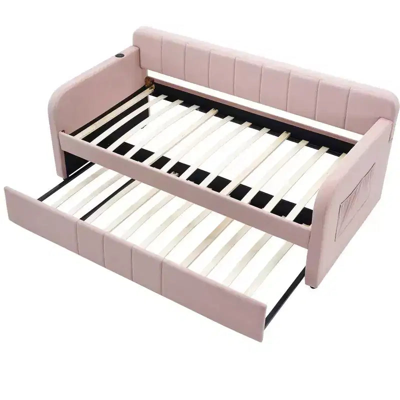 Divano Letto Singolo con Letto Estraibile, Divano Letto in Velluto con Porte USB e Tasche Laterali per Soggiorno, Camera da Letto, Camera degli Ospiti