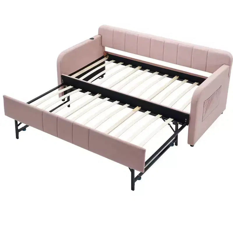 Divano Letto Singolo con Letto Estraibile, Divano Letto in Velluto con Porte USB e Tasche Laterali per Soggiorno, Camera da Letto, Camera degli Ospiti