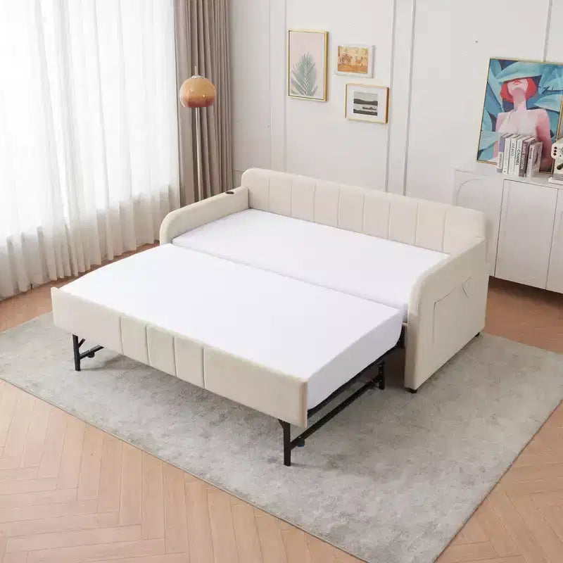 Divano Letto Singolo con Letto Estraibile, Divano Letto in Velluto con Porte USB e Tasche Laterali per Soggiorno, Camera da Letto, Camera degli Ospiti