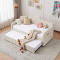 Twin Size Daybed with Trundle, Velvet Sofa Bed with USB Ports & Side Pockets for Living Room, Bedroom, Guest Room - ModernLuxe