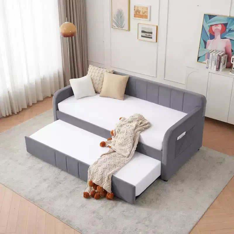 Divano Letto Singolo con Letto Estraibile, Divano Letto in Velluto con Porte USB e Tasche Laterali per Soggiorno, Camera da Letto, Camera degli Ospiti