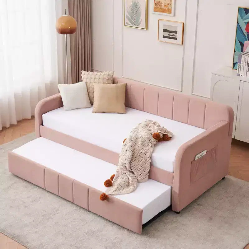 Divano Letto Singolo con Letto Estraibile, Divano Letto in Velluto con Porte USB e Tasche Laterali per Soggiorno, Camera da Letto, Camera degli Ospiti