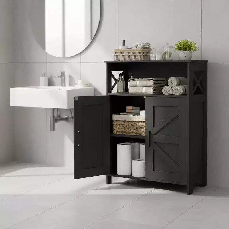 Mobiletto per bagno rustico con 2 ante e ripiani regolabili