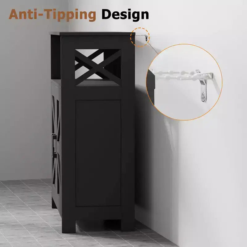 Mobiletto per bagno rustico con 2 ante e ripiani regolabili