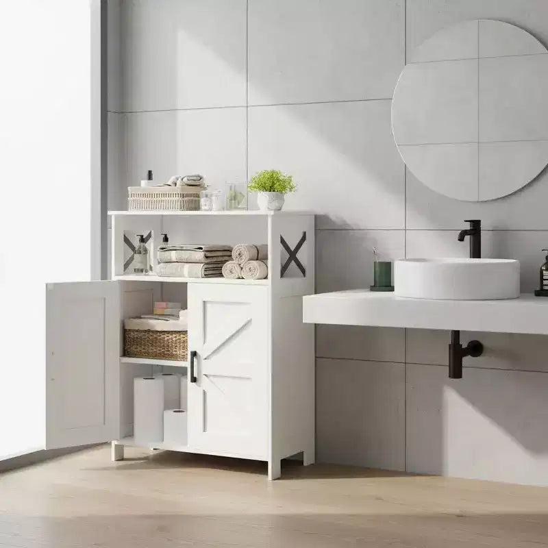Mobiletto per bagno rustico con 2 ante e ripiani regolabili