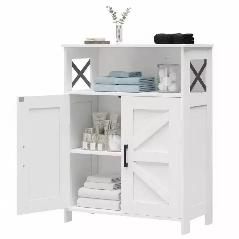 Mobiletto per bagno rustico con 2 ante e ripiani regolabili