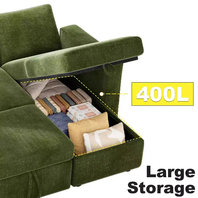 Divano letto componibile da 81" con penisola contenitore reversibile, USB e schienale reclinabile